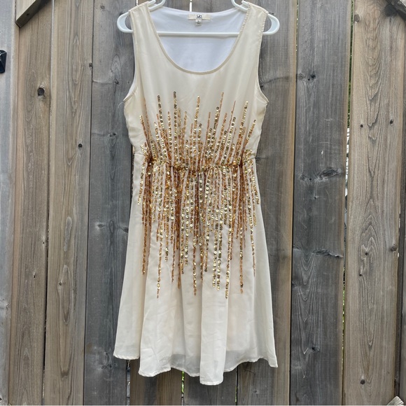 Ya Los Angeles Ivory & Sparkling Gold Sequin Dress - Picture 2 of 7